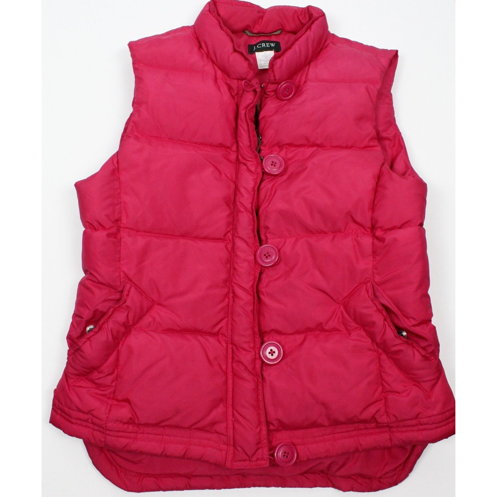 Y2K J Crew Down Puffer Jacket Womens Small Pink Vest Ski Cozy Preppy Outdoor